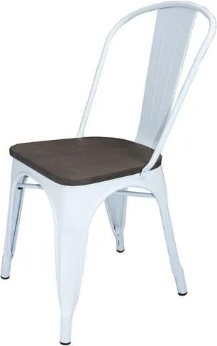 Cadeira Iron Tolix Sem Braco cor Branca Assento Madeira - 43718 Sun House