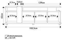 Rack Para Sala Bancada de TV 70 Pol 183cm New Cristal Off White/Noguei