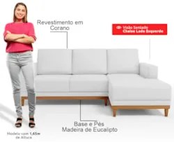 Sofá 3 Lugares 200cm Living Com Chaise Direito Sala de Estar Kayrós D0