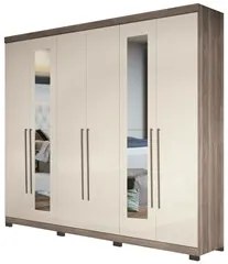 Guarda Roupa Casal Espelho 6 Portas Versalhes New Castanha/Off White -