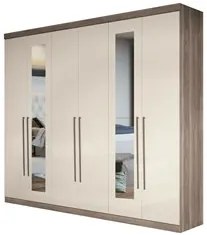 Guarda Roupa Casal Com Espelho 6 Portas Versalhes Castanha/Off White -