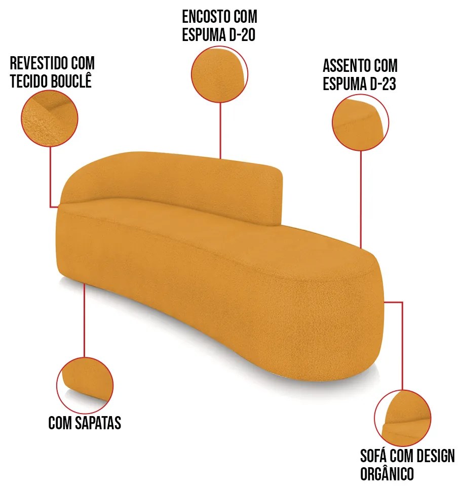 Sofá 4 Lugares Orgânico 220cm Morgan e 2 Poltronas Lua Bouclê D03 - D'Rossi - Mostarda