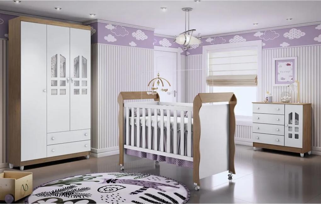 Dormitório Selena 03 Amadeirado Rústico Carolina Baby Marrom/Branco