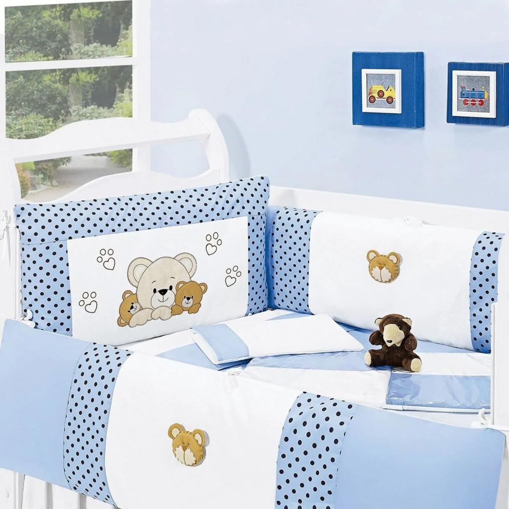 Kit Berço Padroeira Baby Família Urso 9 Peças Azul Bebê