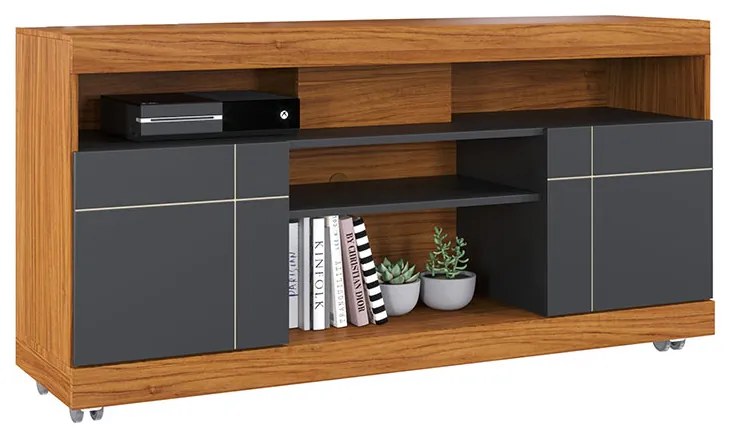 Rack para Sala Bancada de TV 47 Pol 136cm Ariele C04 - D'Rossi - Noce Milano e Preto Fosco