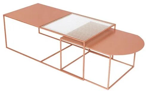 Mesa de Centro Oslo Aço Terracota com Vidro Canelado - 74731 Sun House