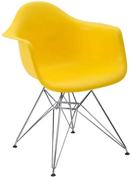Cadeira Eiffel Assento Polipropileno Amarelo Pés Cromados