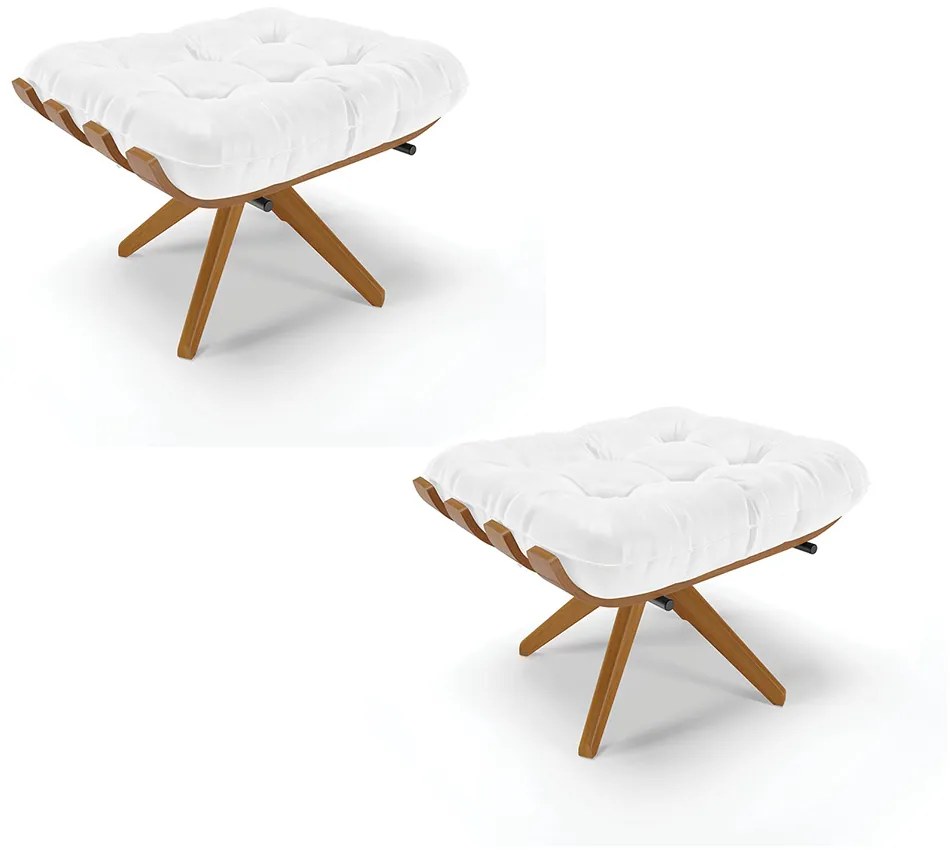 Puff Giratório Costela kit 2 Sintético PU Base de Madeira MA30 M11 - D'Rossi - Branco