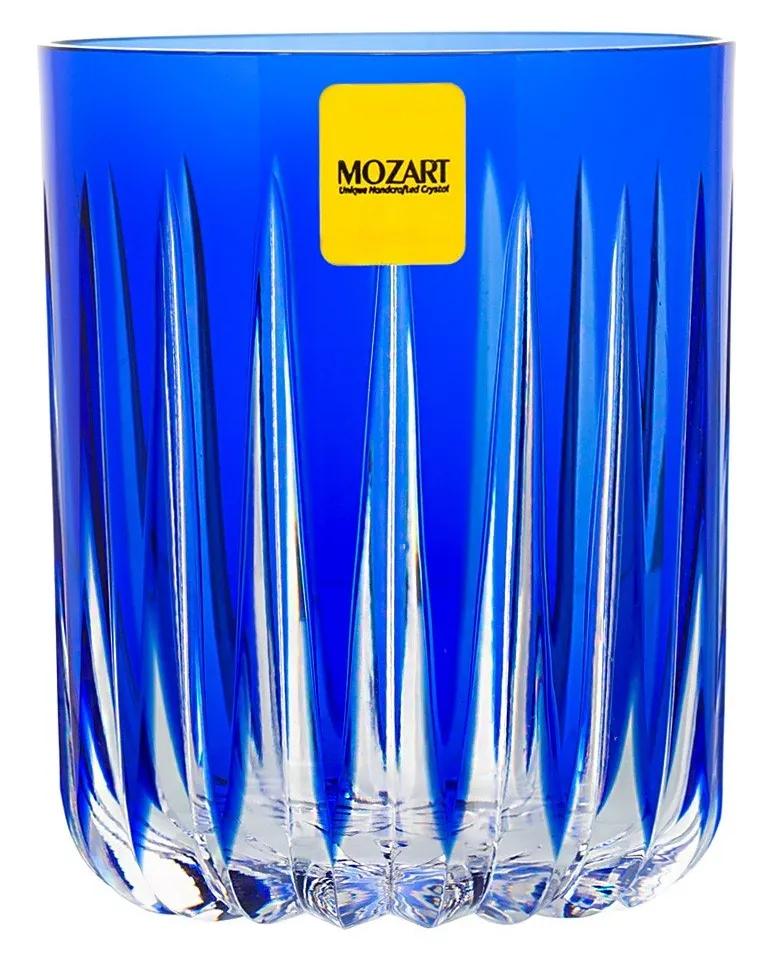 Copo de Cristal Lapidado Artesanal p/ Whisky Azul Escuro