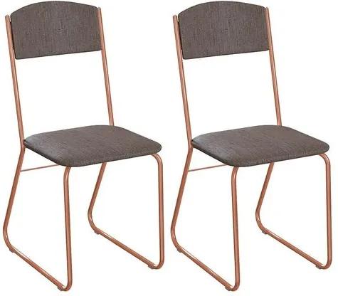 Kit 2 Cadeiras Estofadas Rosé Gold/Linho Marrom Peep