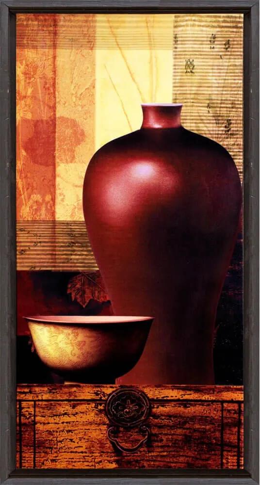 Quadro Decorativo Vaso Vermelho Impressão Digital Em Tela 30x60cm