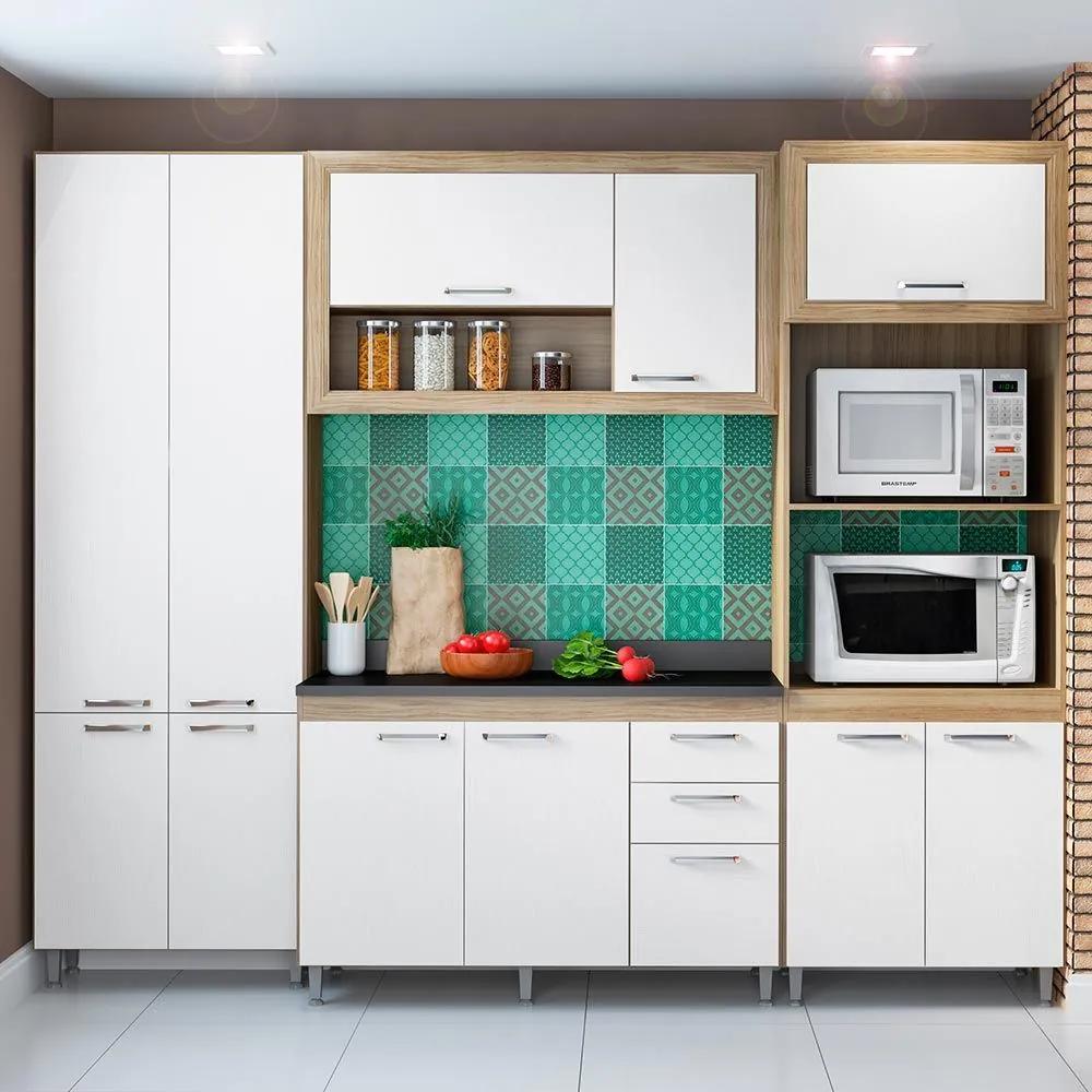 Cozinha Compacta 11 Portas Com Tampo Preto 5713 Branco/Argila - Multimóveis