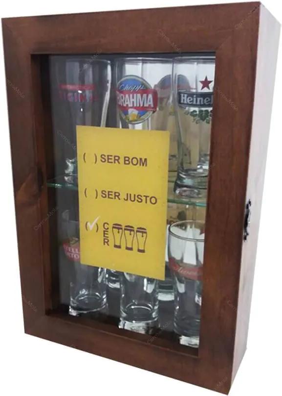 Mini Cristaleira Escolha Cerveja - c/ Copos - em Vidro e MDF