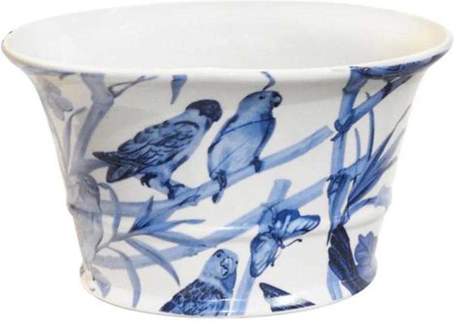 Cachepot em Cerâmica Pássaros Azuis 15 cm x 26 cm x 18 cm