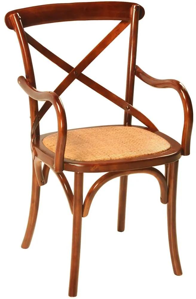 Cadeira Paris de Madeira com Braço e Assento de Rattan