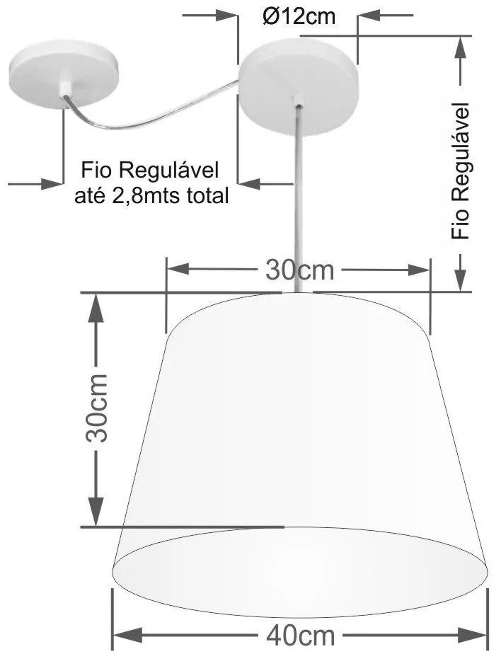 Lustre Pendente Cone Com Desvio de Centro Vivare Md-4274 Cúpula em Tecido 30x40cm - Bivolt