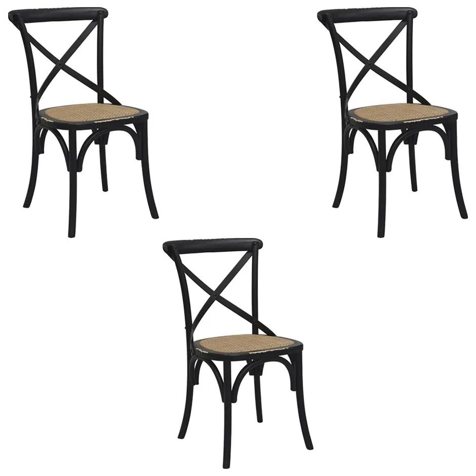 Kit 3 Cadeiras Decorativas Sala De Jantar Cozinha Danna Rattan Natural Preta G56 - Gran Belo