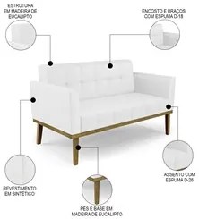 Sofá Namoradeira e 1 Poltrona Base Madeira Castanho Ana Sintético Bran
