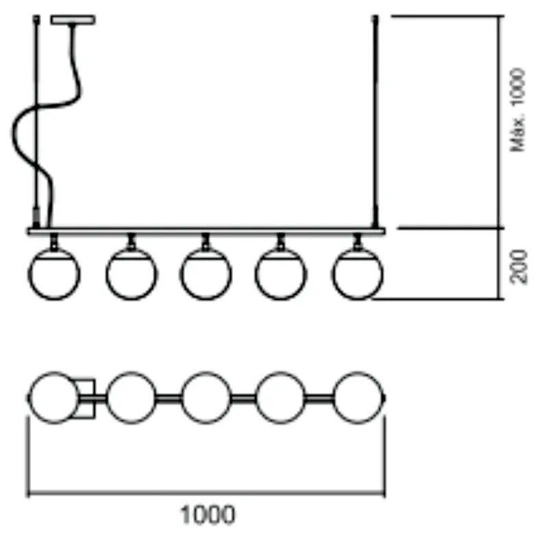 Pendente Queens C/ 5 Globos 100Cm 5L E27 Mini Bulbo / Metal E Globo Ø1... (AV-M - Avelã Metálico, AMBAR)