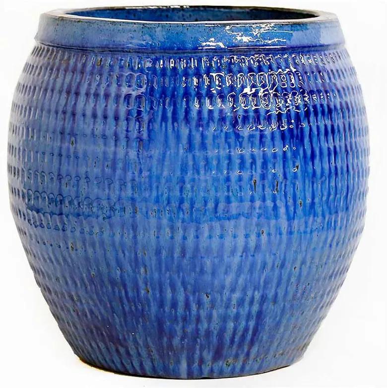 Vaso Vietnamita Cerâmica Importado Collar Pequeno Azul D50cm x A55cm