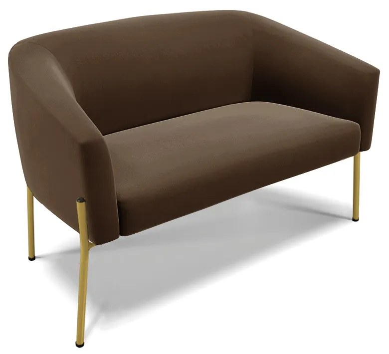 Namoradeira e 2 Poltronas Pé de Ferro Dourado Stella Suede Marrom D03 - D'Rossi