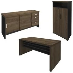 Conjunto Escritório 3 Peças Mesa 158cm Corp A06 Charuto/Preto - Mpozen