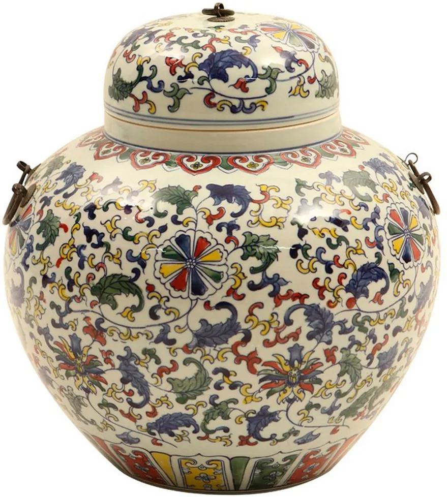 Vaso de Porcelana com Tampa Hongwu Azul e Branco
