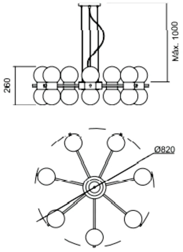 Pendente Orfeu C/ 14 Globos Ø82X26Cm 14L G9 / Metal E Globo Ø12Cm | Us... (CB-PV - Cobre Brilho Polido Verniz, AMBAR)