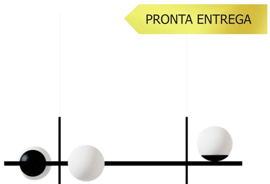 Pendente Marble Retângular 80X26Cm Alumínio E Globo Ø12Cm Fosco 3Xg9 -... (PRETO, FOSCO)