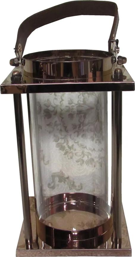 Lanterna Decorativa em Vidro e Alumínio 23 cm x 14 cm