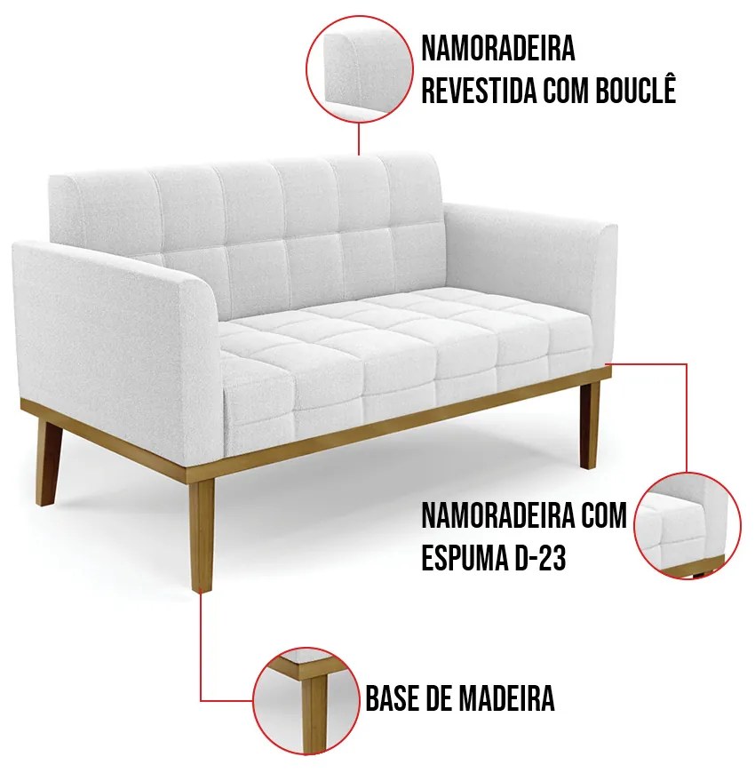 Namoradeira 2 Poltronas Base Madeira Fixa Cast Elisa Bouclê OffWte D03 - D'Rossi