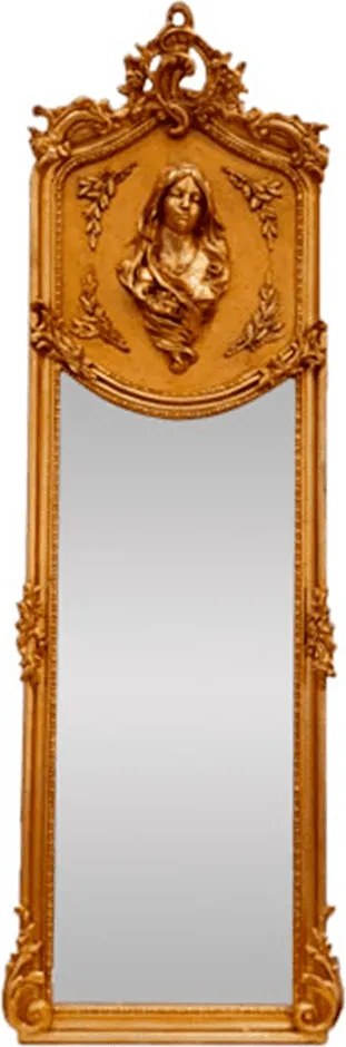 Espelho Retangular Folheado a Ouro com Busto de Mulher na Moldura  - 178x53cm