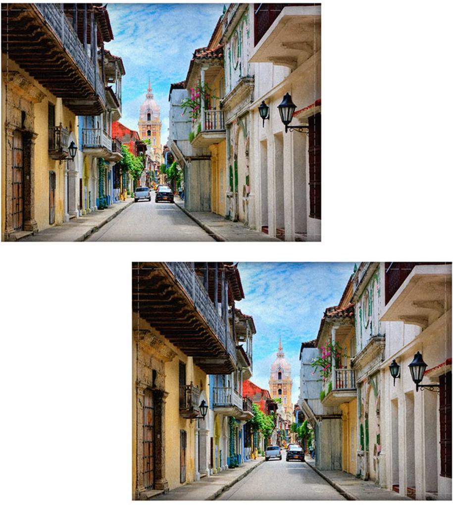 Jogo americano Colours Creative Photo Decor - Rua em Cartagena na Colômbia - 2 peças