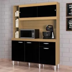 Armário de Cozinha Compacta 140cm Parisi P11 Damasco/Preto - Mpozenato