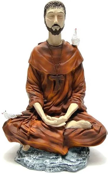 Estátua São Francisco Assis Meditando em Posição de Lótus