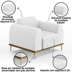 Poltrona Decorativa Base Gold Molino D06 PU C-12 Branco - Mpozenato