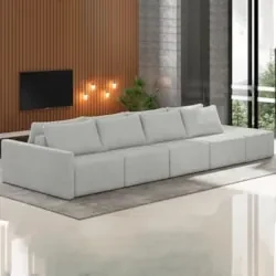 Sofá Ilha Modular com Puff para Sala Living 432cm Georgia Z08 Linho Ci