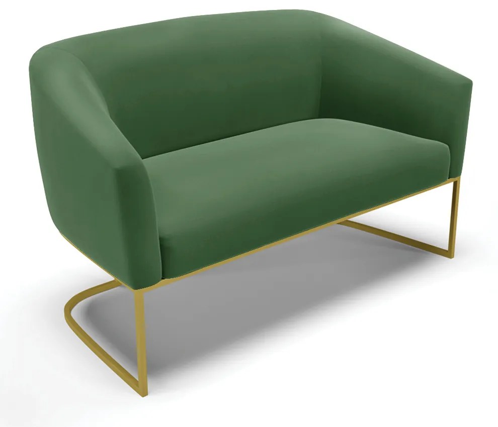 Namoradeira e 2 Poltronas Base Industrial Dourado Stella Suede Verde D03 - D'Rossi