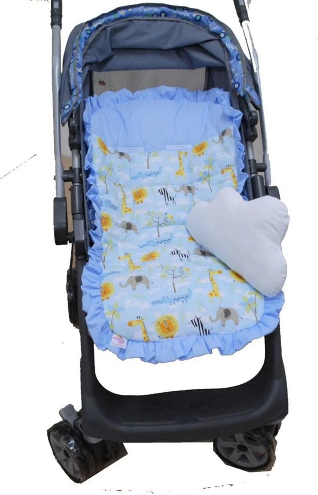 Capa de Carrinho de Bebê Safari Azul com Almofada - 2 peças