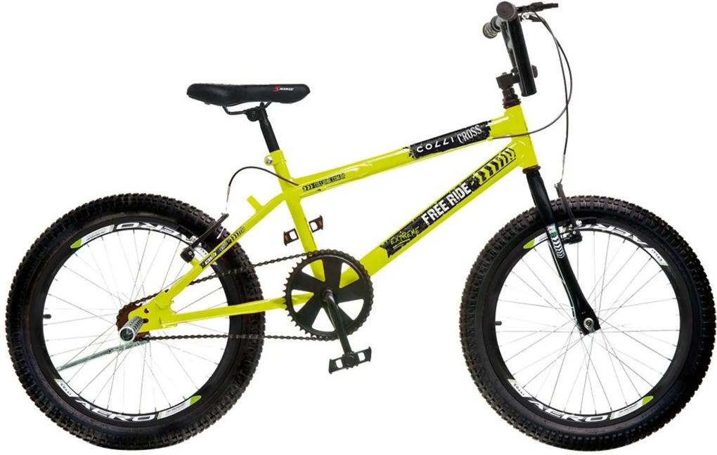 Bicicleta Infantil de Passeio Aro 20 Freio V-Brake Cross Extreme Quadro 12 Aço Amarelo Neon - Colli Bike