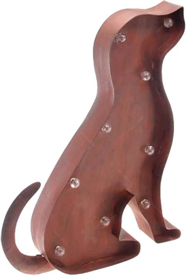 Escultura LED Cão de Perfil Marrom em Metal - 41x32 cm