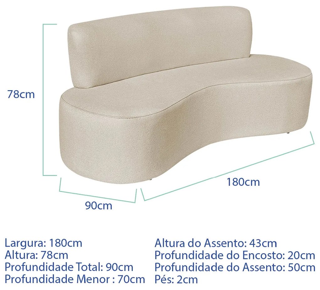 Kit Sofá Curvo Amsterdã 180cm e Poltrona Luiza Max Bouclé