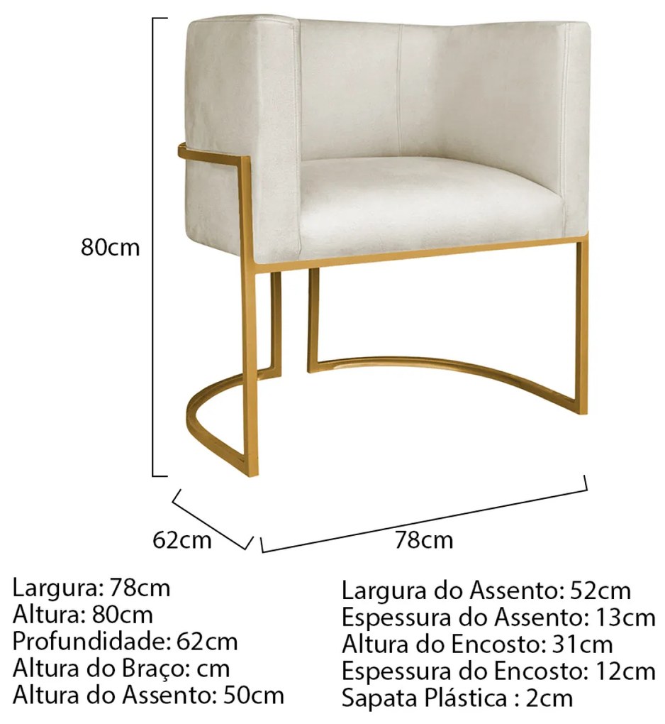 Poltrona Decorativa Luna Base de Ferro Dourado Linho