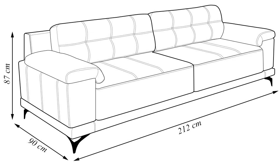 Sofá Living 3 lugares 212cm Agostino Pés Design em Ferro Couro Bege G52 - Gran Belo