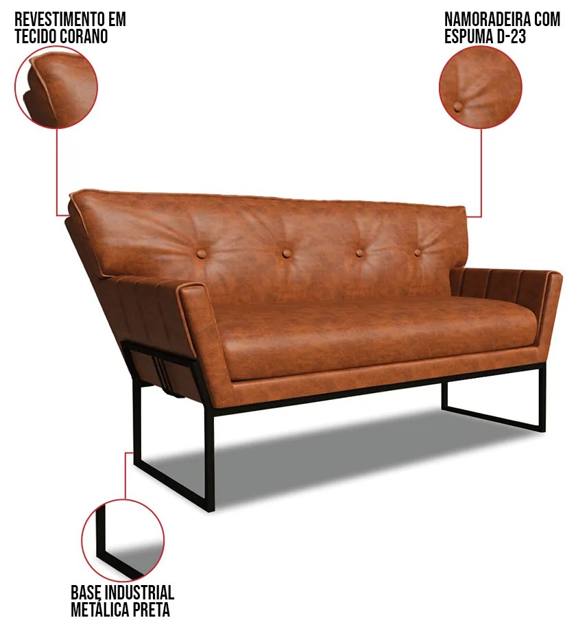 Namoradeira e 2 Poltronas Industrial Pto Anitta Sintét PU Nozes D03 - D'Rossi