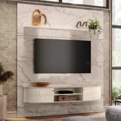 Painel para TV 75 Pol com Bancada Suspensa 208cm Ararati Z10 Calacata/