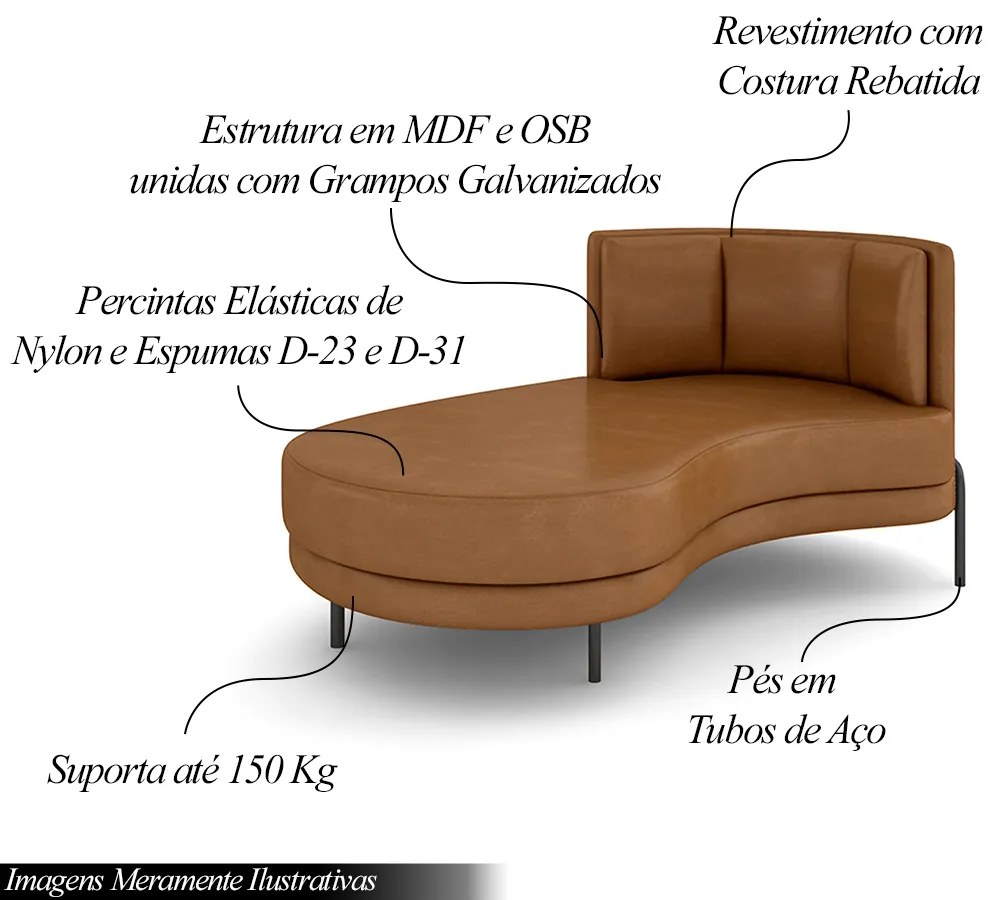 Sofá Chaise Lado Esquerdo Downey Sala de Estar PU Whisky G15 - Gran Belo