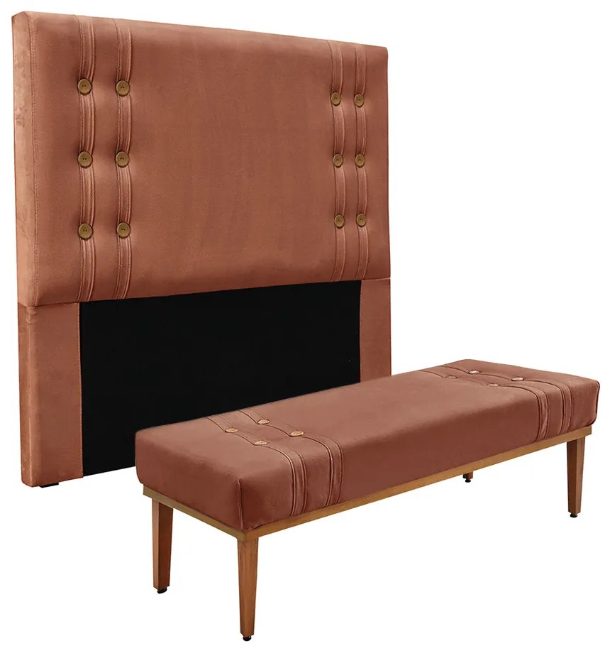 Cabeceira Cama Box King 195cm e Recamier Gênova Veludo S04 - D'Rossi - Cobre