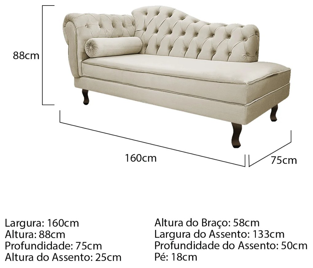 Kit Diva Recamier Diana 160cm Lado Direito e 02 Poltronas Classic Linho - ADJ Decor