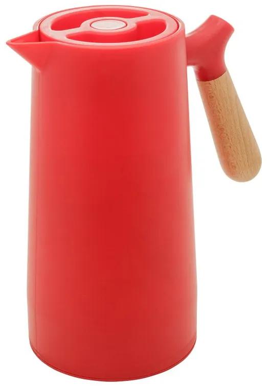 Garrafa Térmica Plástico Com Cabo Madeira Nórdica Vermelha 1 Litro 28855 Bon Gourmet